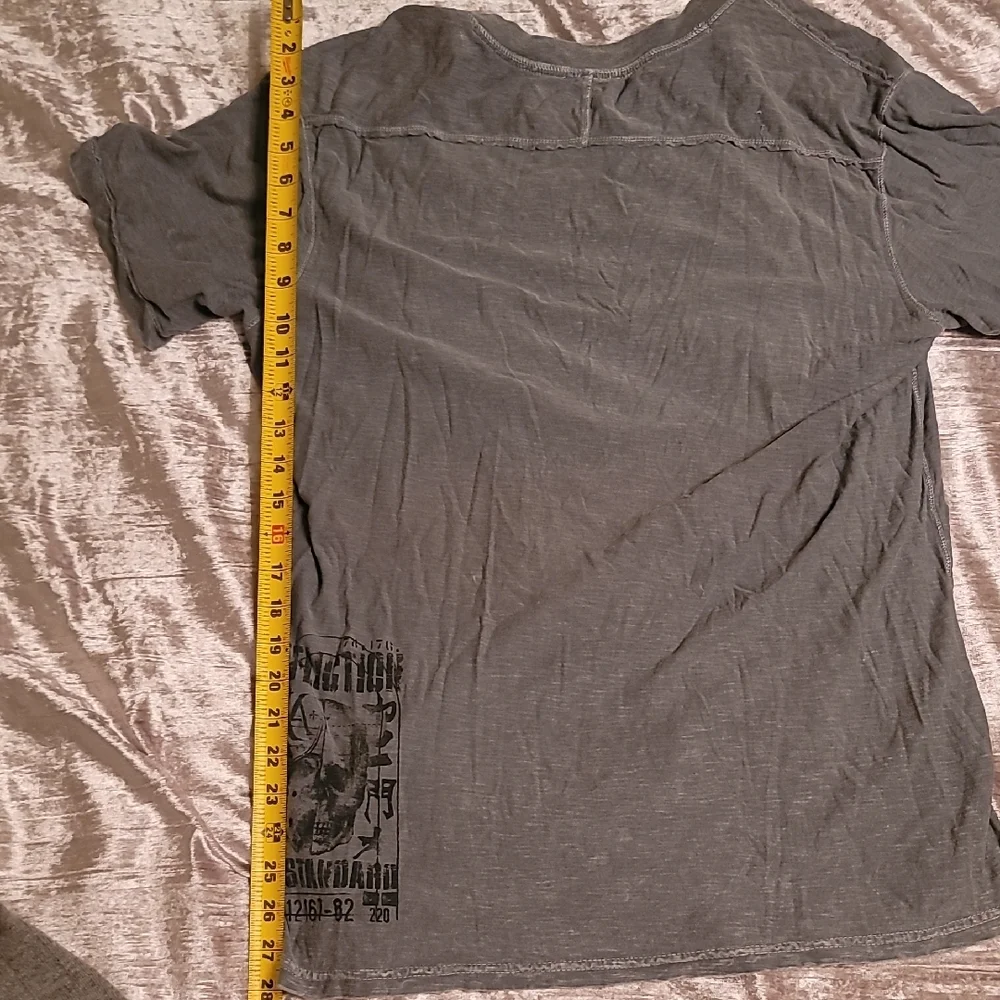 Men's Affliction Henley Large Gray And Black 3 Button Short Sleeve Shirt - Picture 7 of 9